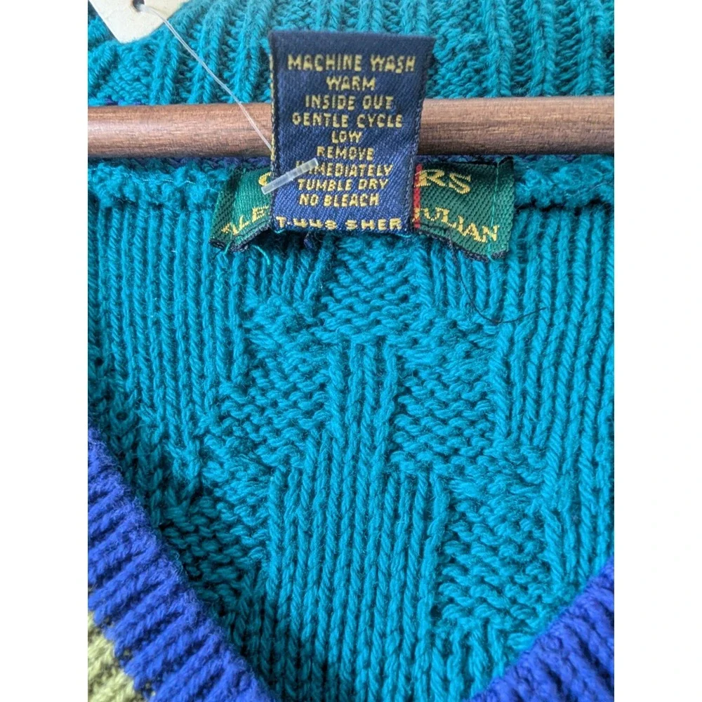 Colours Alexander Julian Sweater Mens L Teal Vintage 90 Cable Knit Cotton Crosby